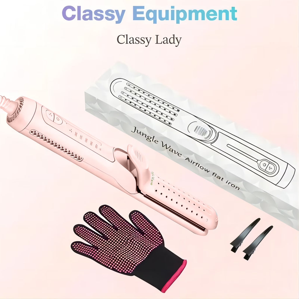 Flat Iron,  2 in 1 Hair Straightener and Curling Iron, Ionic Ceramic Airflow Styler with 360° Cool Air, 1 Inch, Pink