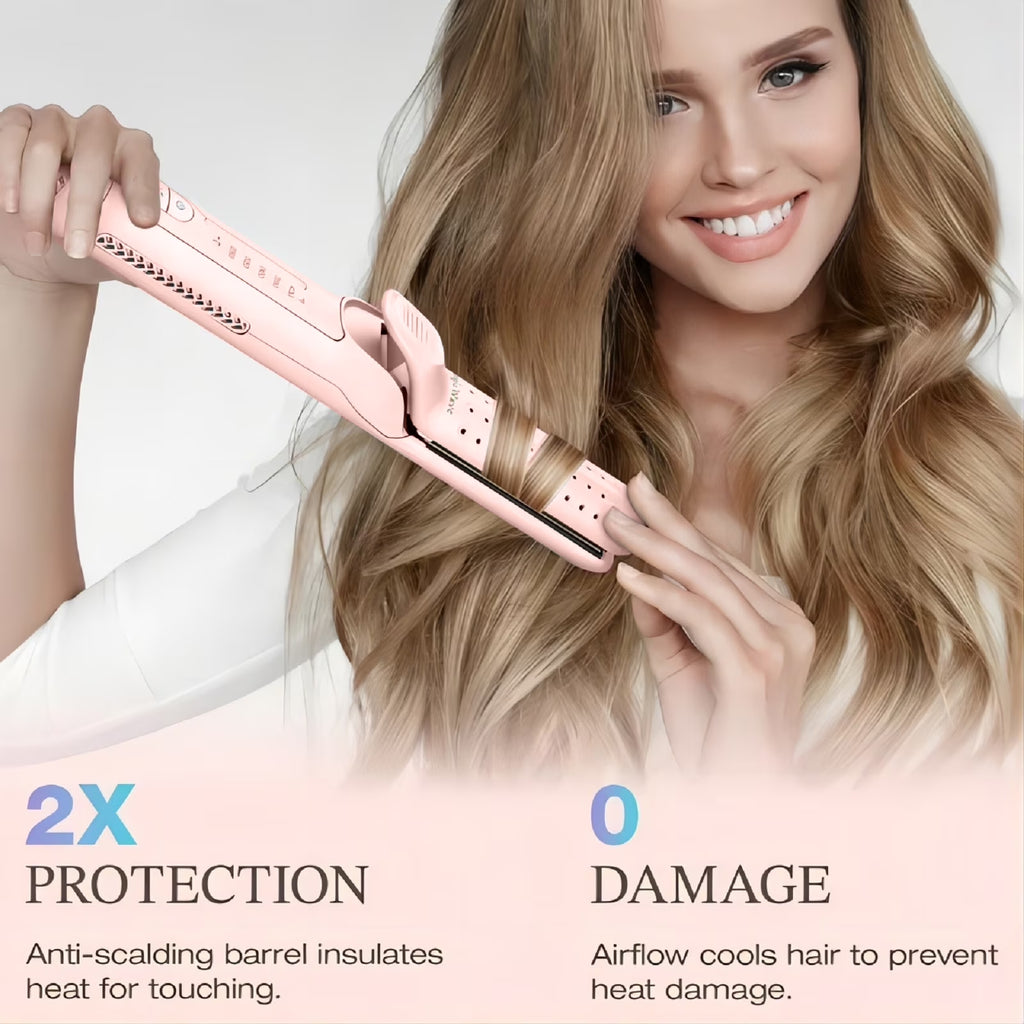 Flat Iron,  2 in 1 Hair Straightener and Curling Iron, Ionic Ceramic Airflow Styler with 360° Cool Air, 1 Inch, Pink