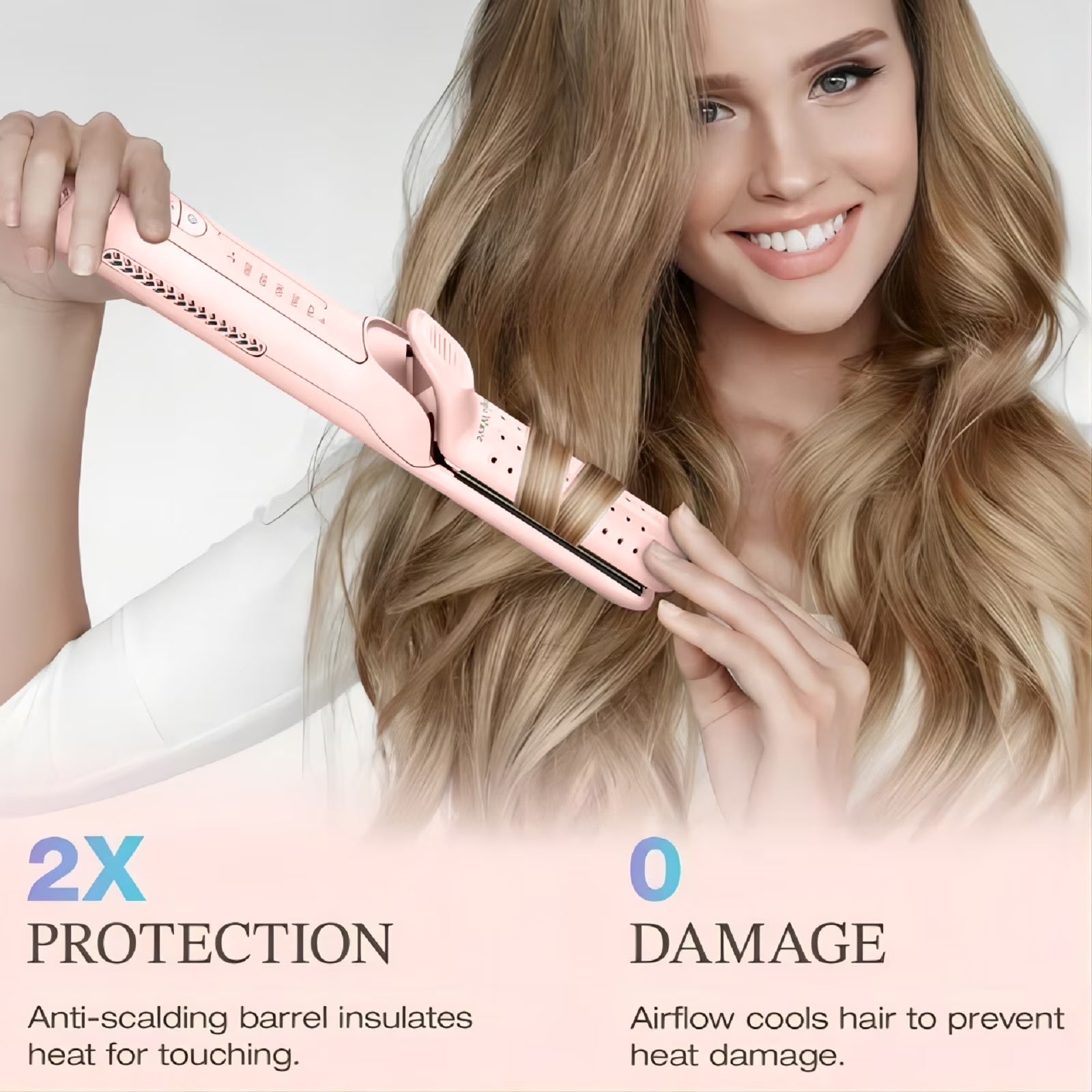 Flat Iron,  2 in 1 Hair Straightener and Curling Iron, Ionic Ceramic Airflow Styler with 360° Cool Air, 1 Inch, Pink