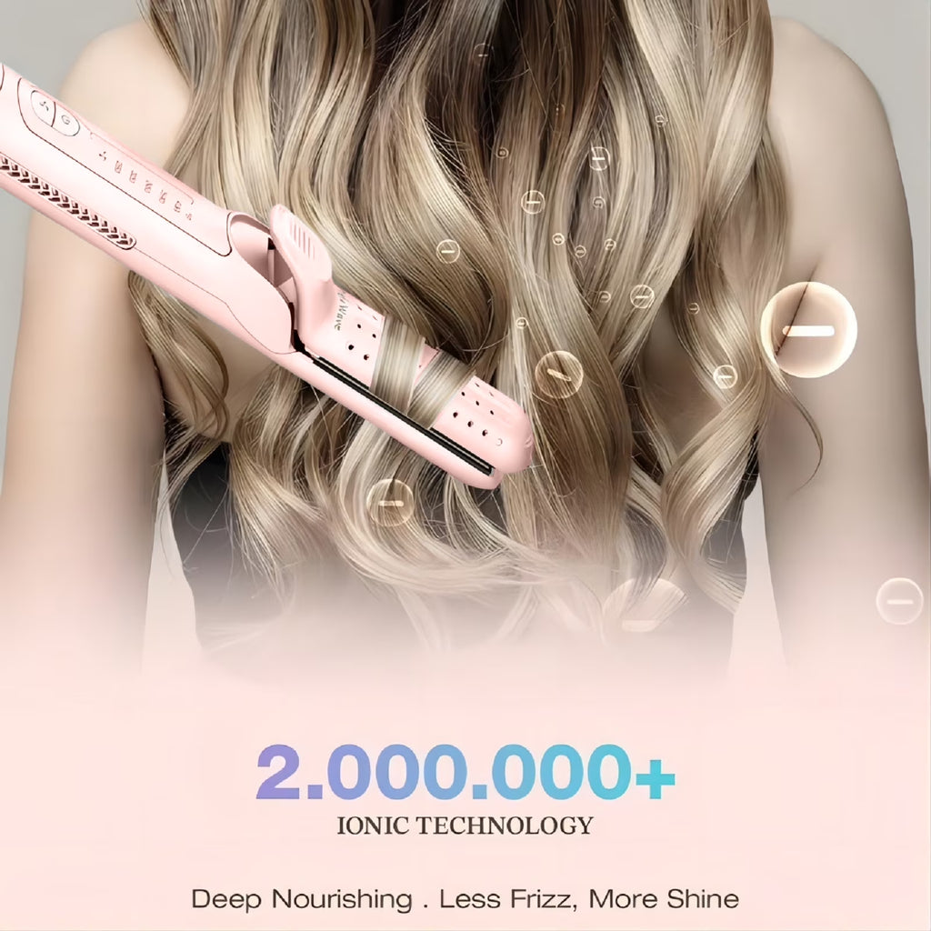 Flat Iron,  2 in 1 Hair Straightener and Curling Iron, Ionic Ceramic Airflow Styler with 360° Cool Air, 1 Inch, Pink
