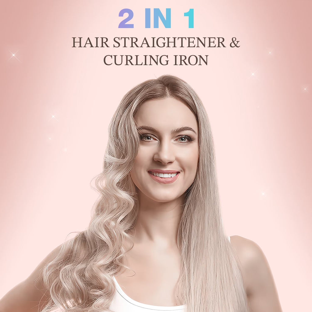 Flat Iron,  2 in 1 Hair Straightener and Curling Iron, Ionic Ceramic Airflow Styler with 360° Cool Air, 1 Inch, Pink